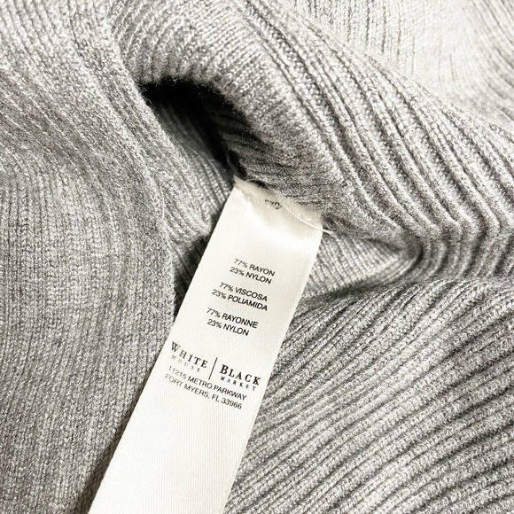 White House Black Market Grey Ribbed Cowl Neck Sweater Asymmetrical Waist Medium - Picture 8 of 11